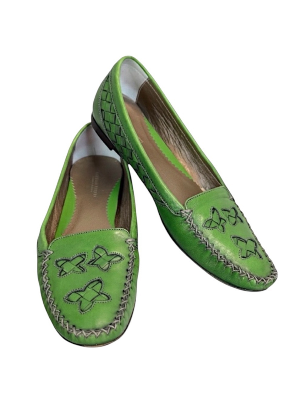 Bottega Veneta Green Intrecciato Butterfly Leather Loafers Flats EU 38.5 8.5 8